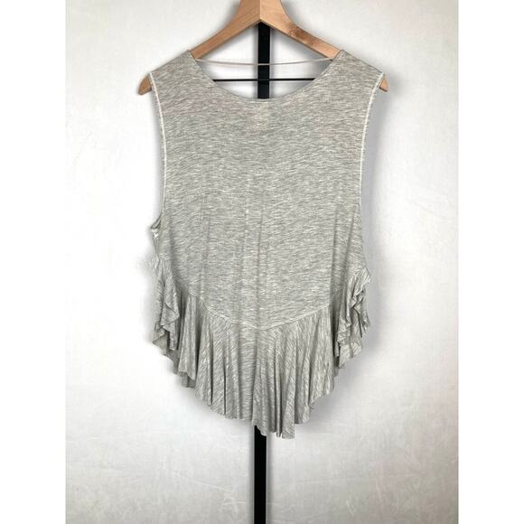 Free People We The Free Uptown Ruffle Tank Top Size S Gray V-Hem Casual Shirred - Picture 6 of 11